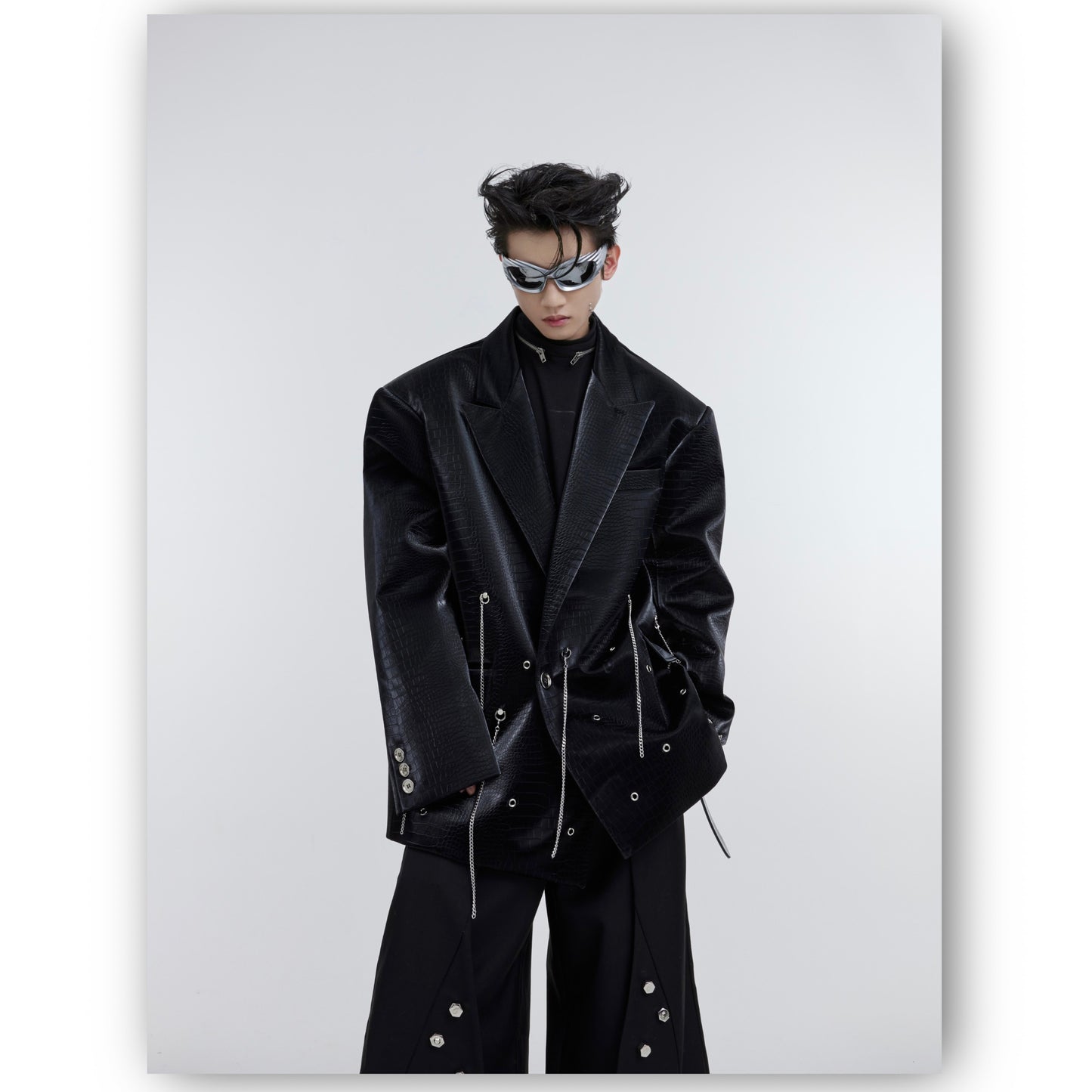 Metal Tassel Design Feeling PU Leather Suit