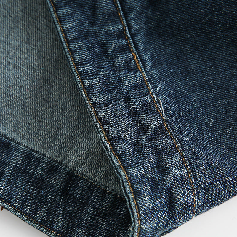 Three-dimensional Pocket Decoration Polo Collar Jacket Japanese-style Retro Washed Denim Jacket