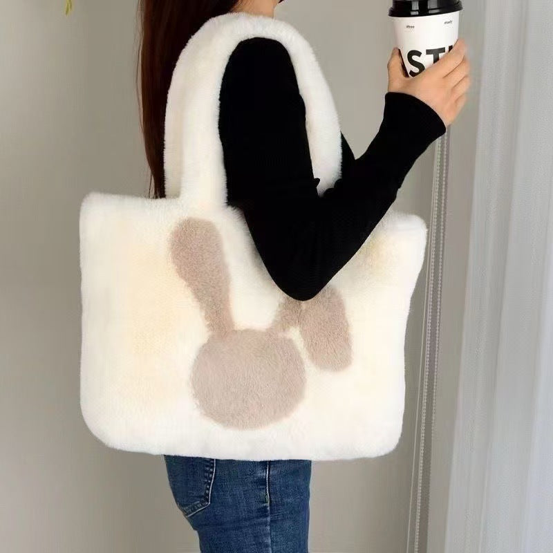 New Cute Rabbit Head One-shoulder Portable Plush Bag
