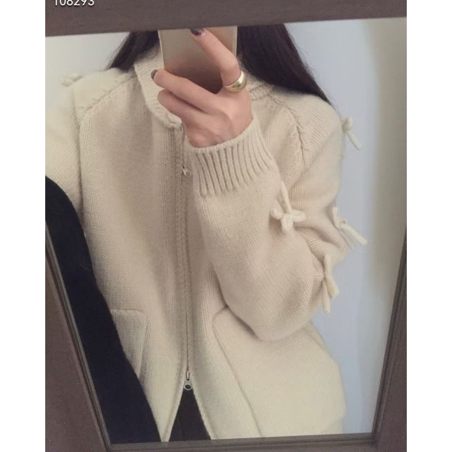 Bow Lazy Cardigan All-matching Lapel Zipper Sweater Coat