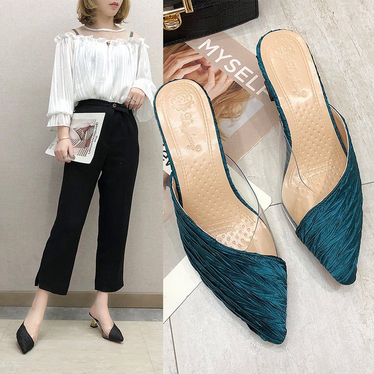 Baotou Half Slippers Female Pointed Outer Wear PVC Stitching