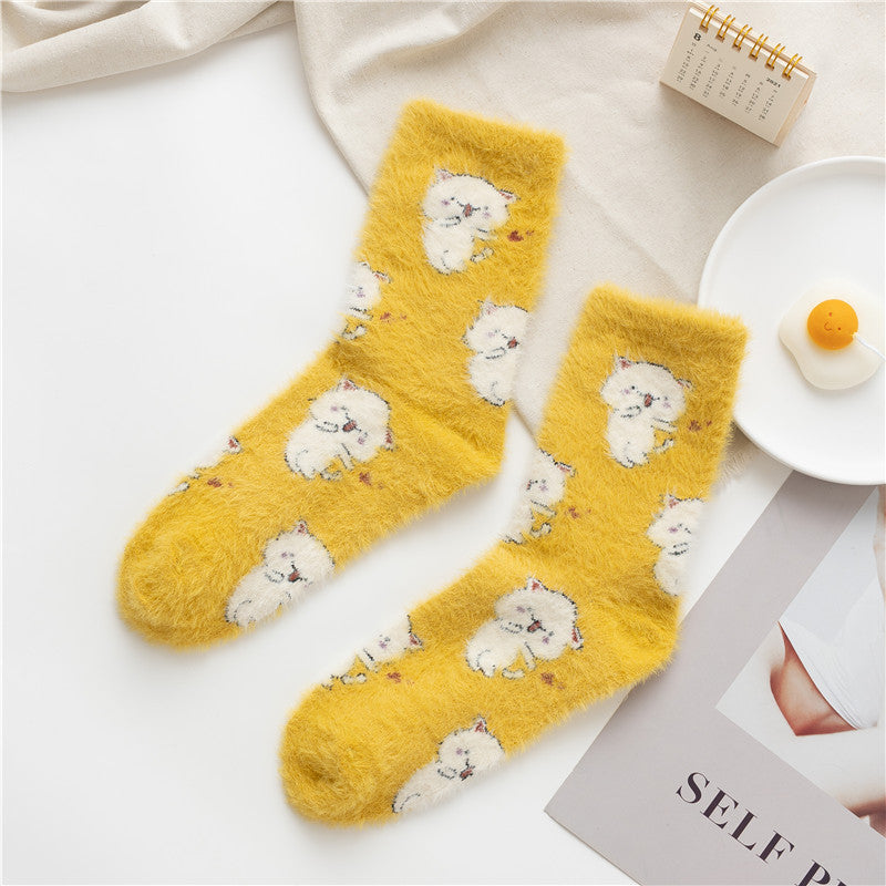 Mink Fleece Socks Coral Fleece Female Cartoon Animal