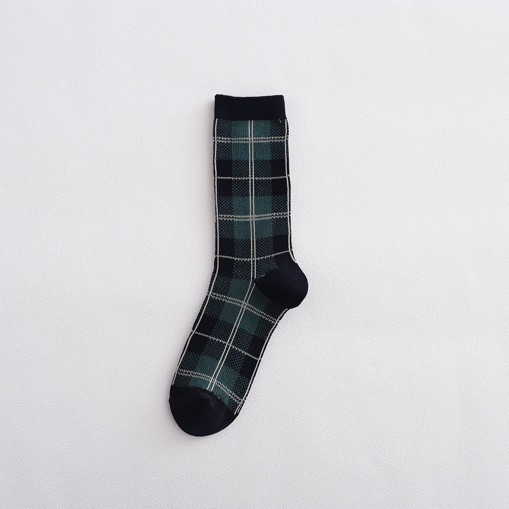 Socks Women's Tube Retro British Checkered  Long Tube Pile Stockings