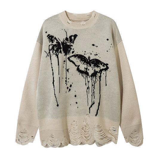 Butterfly Splash-ink Round Neck Sweater Men Idle Style