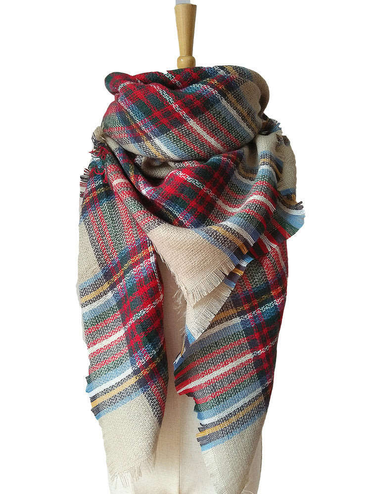 Cashmere-like Double-sided Colorful Plaid Scarf