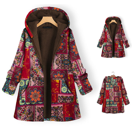 Women's Loose National Style Hooded Cotton-padded Jacket In Winter