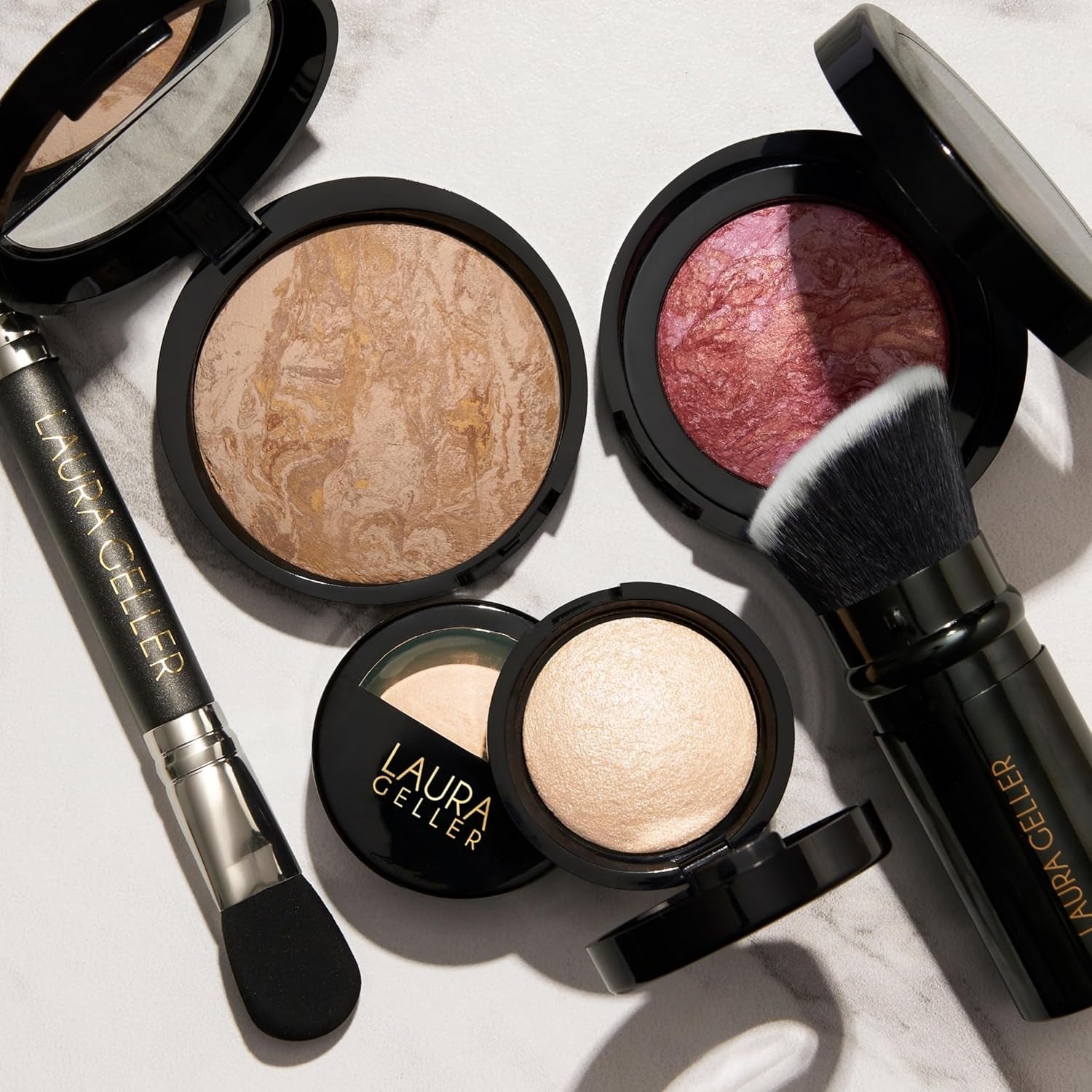 Daily Routine Kit (4 PC): Baked Balance-N-Brighten Foundation, Sand + Retractable Kabuki Brush + Blush-N-Brighten, Tropic Hues + Original Baked Highlighter, French Vanilla