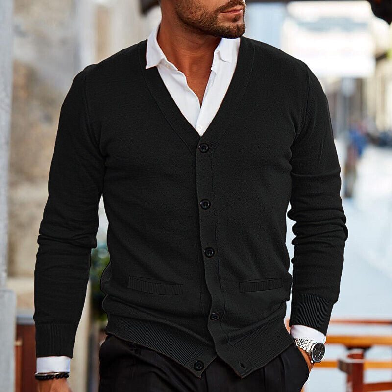 Men's Double-sided Pocket Autumn And Winter New Knitwear V-neck Long Sleeve Slim Sweater Cardigan