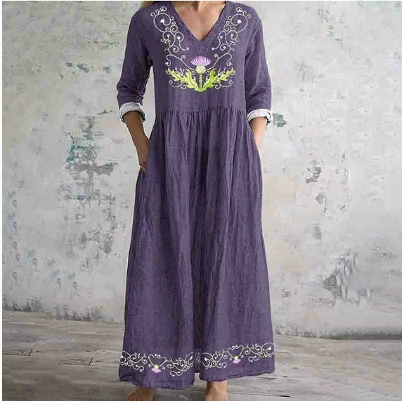 Women's Loose And Fashionable High-end V-neck Printed Dress