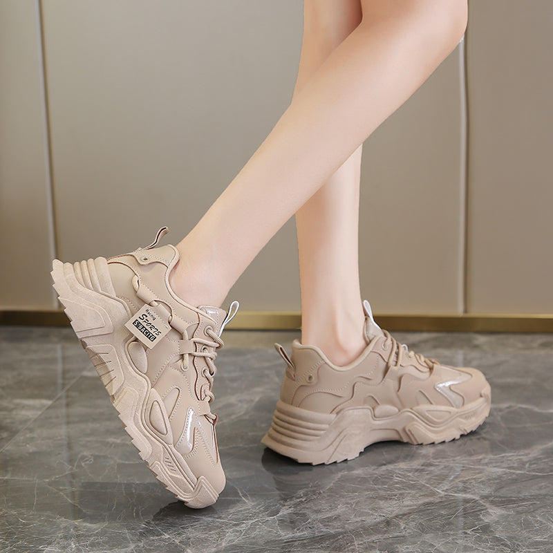 Thick-soled Lace-up Sports Shoes For Student Running