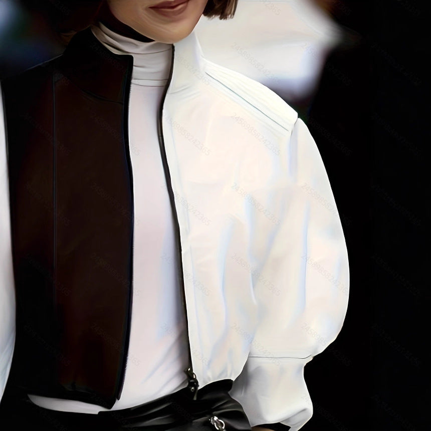 Womens Full-Zip Puffy Stand-Up Collar Short Jacket For Summer