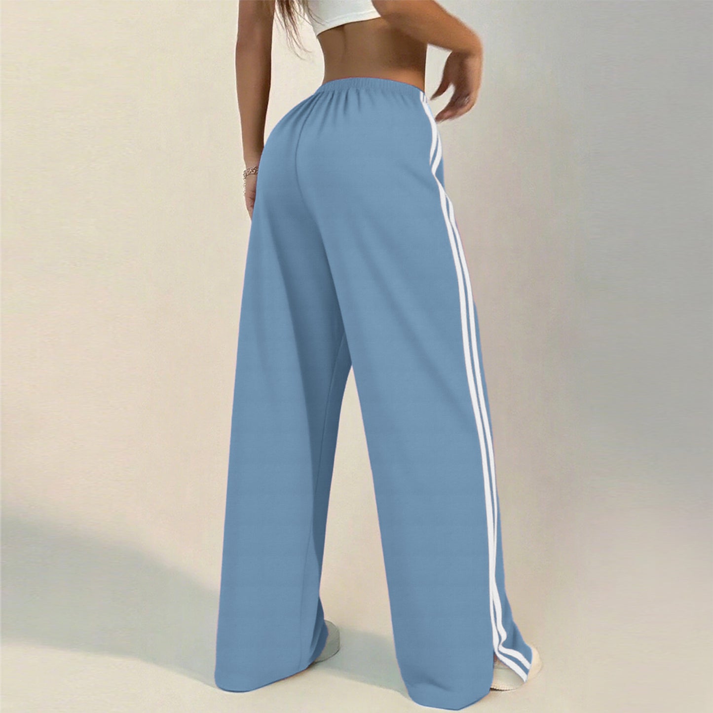 Womens Striped Slit-Edge Wide Leg Casual Pants