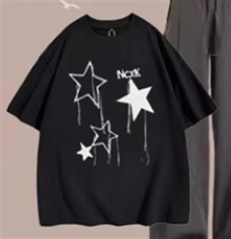 Womens Embroidered Star Short-Sleeve Top