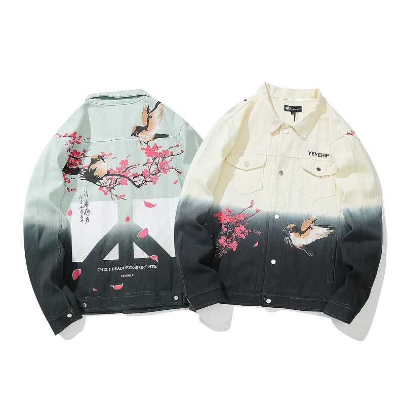 Floral Print National Tide Autumn Hip Hop Denim Male
