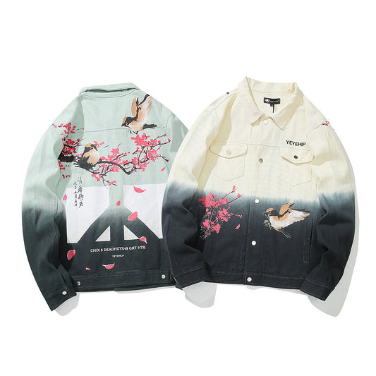 Floral Print National Tide Autumn Hip Hop Denim Male