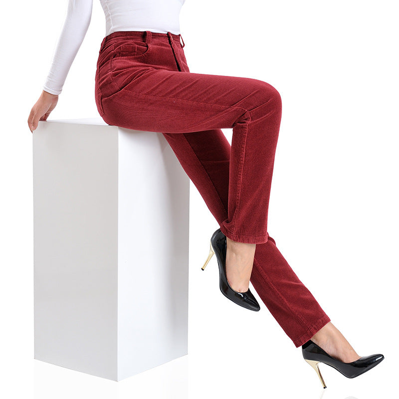 Stretch Loose Straight Leg Pants Corduroy Casual Cotton