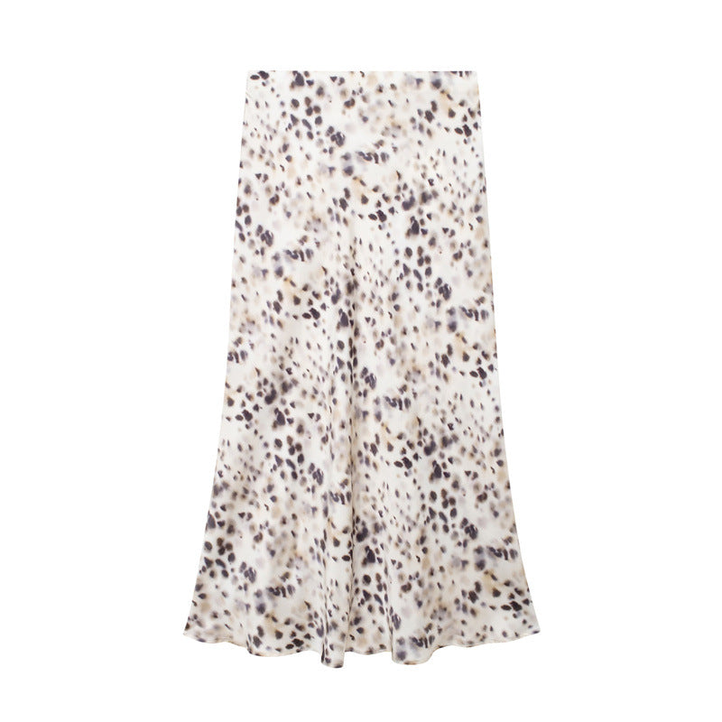 Solid Color Slim Silk Satin Texture Midi Skirt