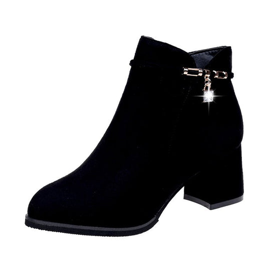 Women's Thick Heel Mid-heel Boots With Side Zip