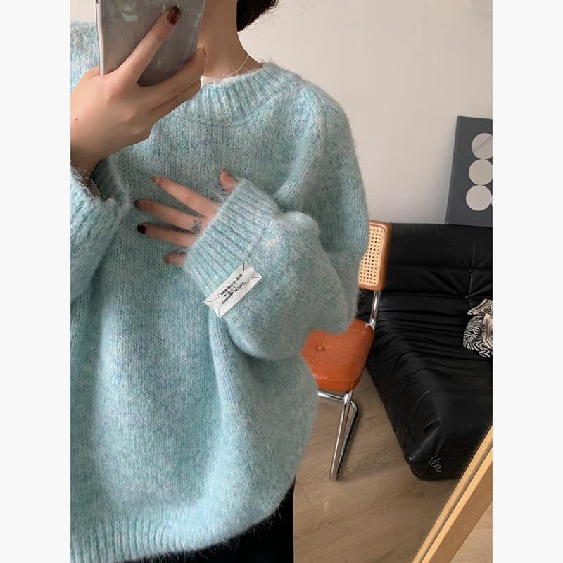 Round Neck Idle Style Autumn And Winter Long Sleeve Soft Glutinous Colored Knit Top