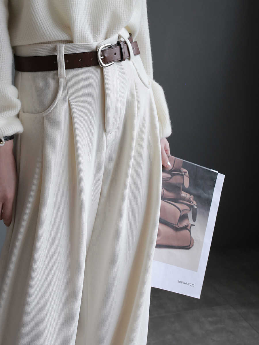 Corduroy Draping All-match Wide Leg Pants High Waist Straight Casual
