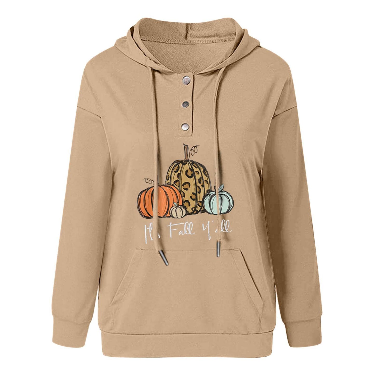 Loose Casual Hooded Drawcord Pocket Button Guard