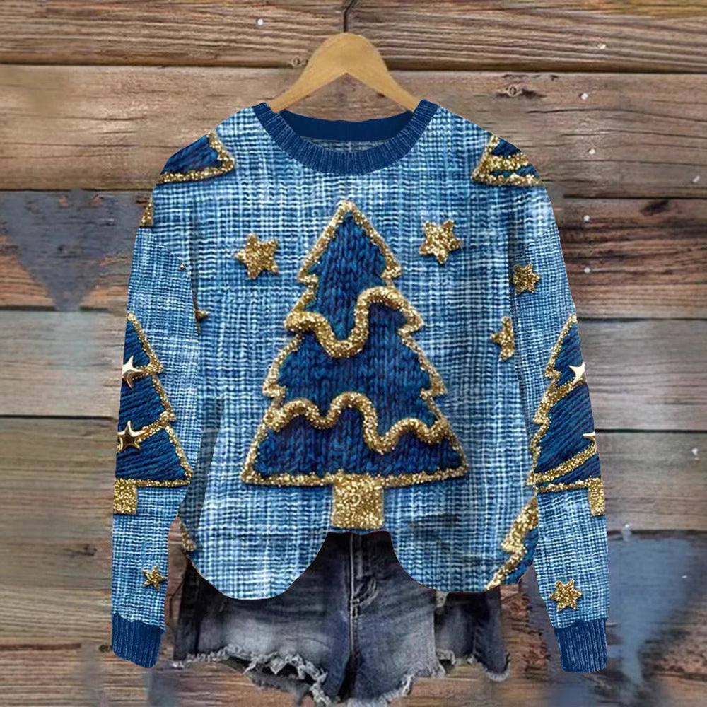 Juleinspireret Elg Ny Digital 3D Rundhalset Sweater