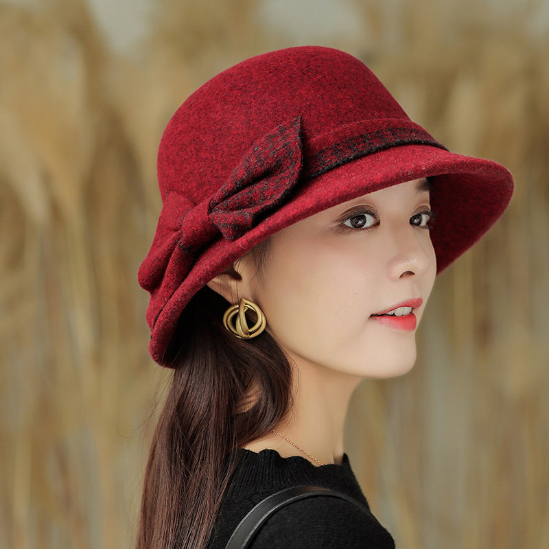 Ladies Fashion Bow Knot Wool Pot Hat