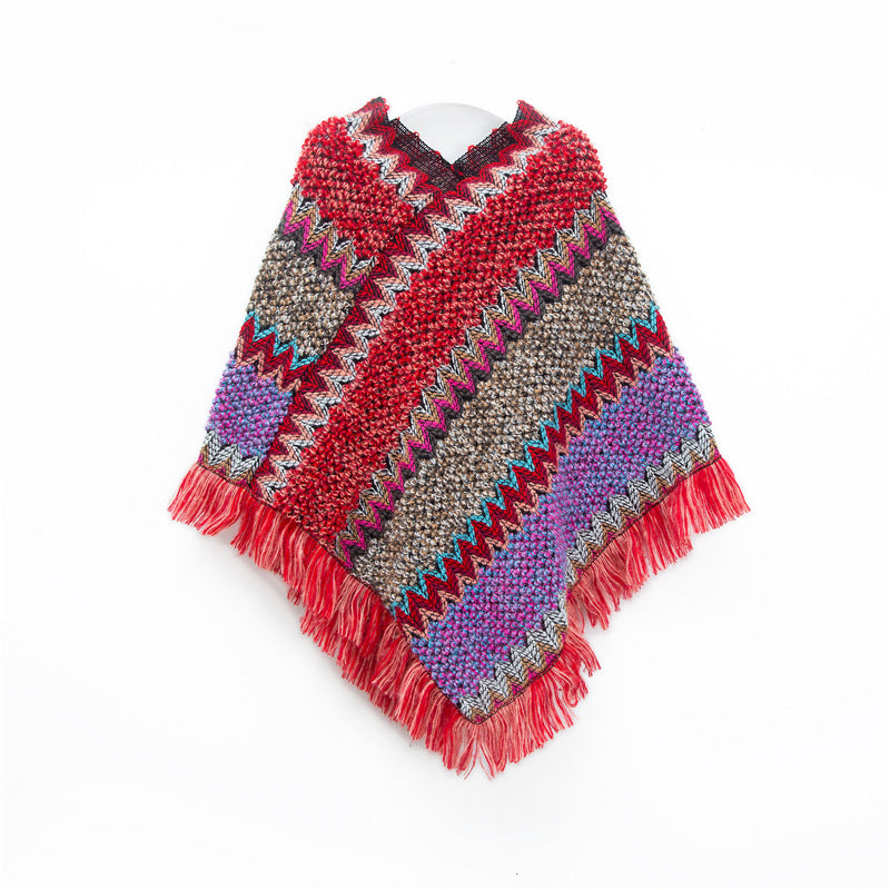 Christmas Women's Red Ethnic Style Pullover Cloak Shawl