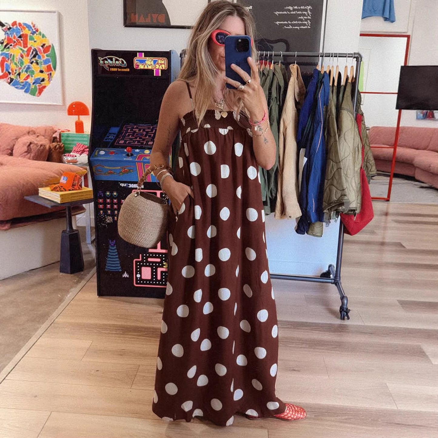 Summer Long Dress With A Polka-dot Print