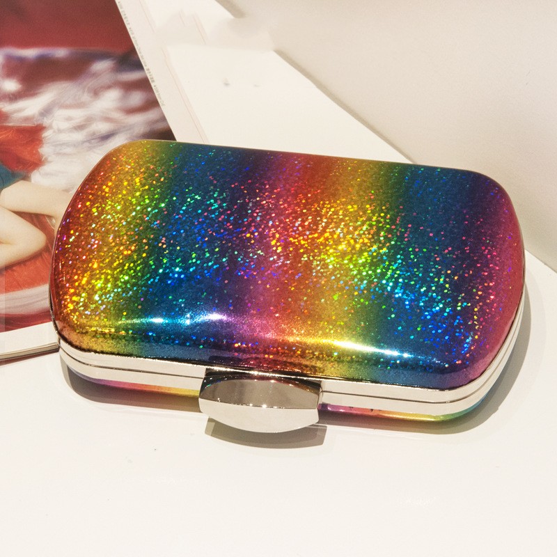 Summer Versatile Rainbow Color Dinner Bag Laser Pu Clutch Gradient Color Women's Bag