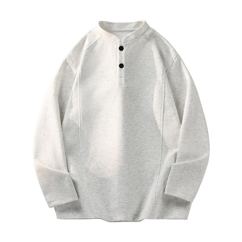 American Style Henry Collar Sweatshirt Long Sleeve Women's Base Layer