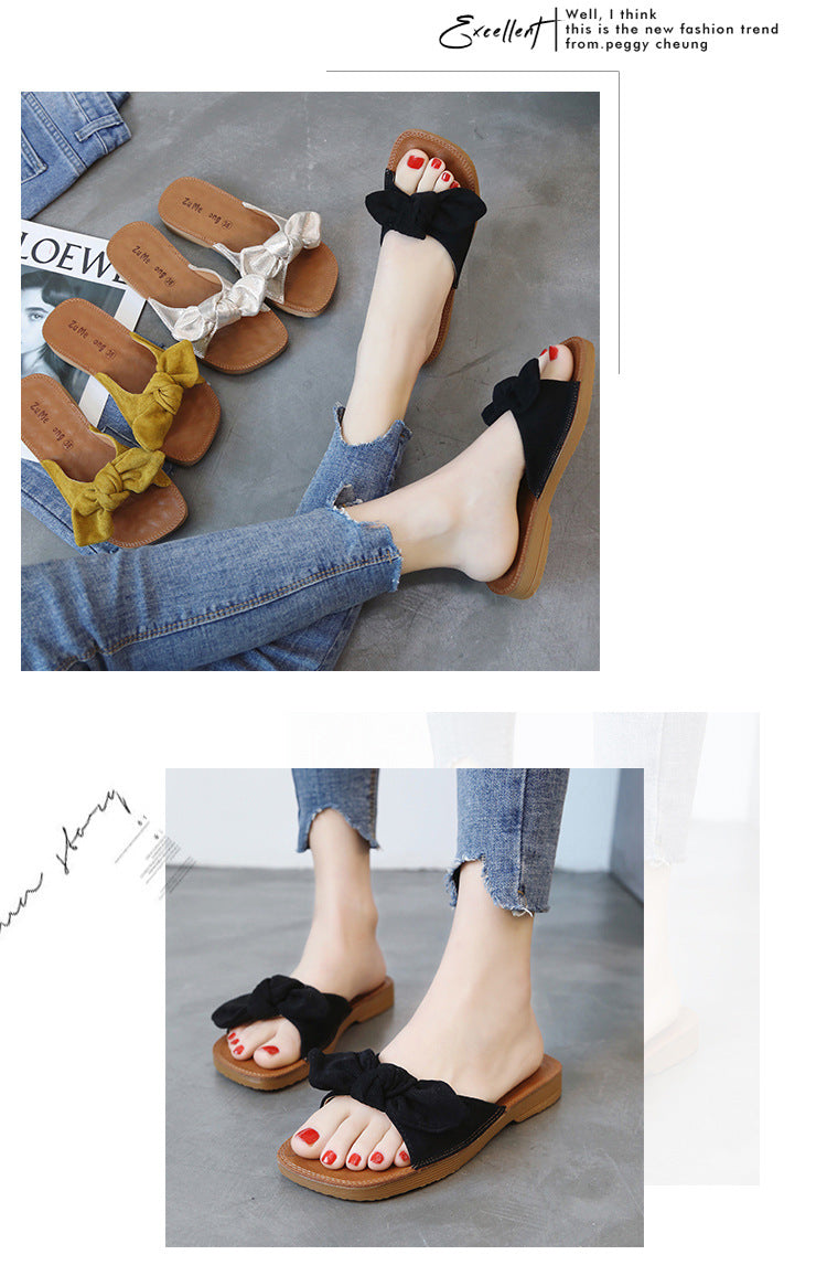 Sweet Summer Casual Bowknot Student Shoes Slippers Flat Bottom Comfort