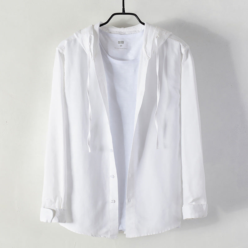 Men's Cotton And Linen Casual Hooded Long-sleeved Shirt