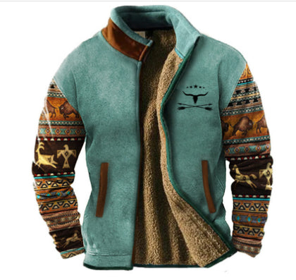 Men's Long Sleeved Half Zipper Printed Casual