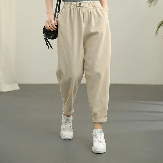 Pure Color Elastic Waist Slimming Harem Pants Cropped Pants