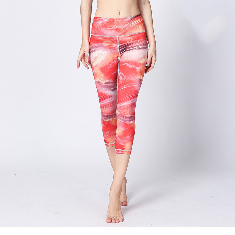 Women's Yoga Pants Digital Print High Waist Cropped Hip Pants