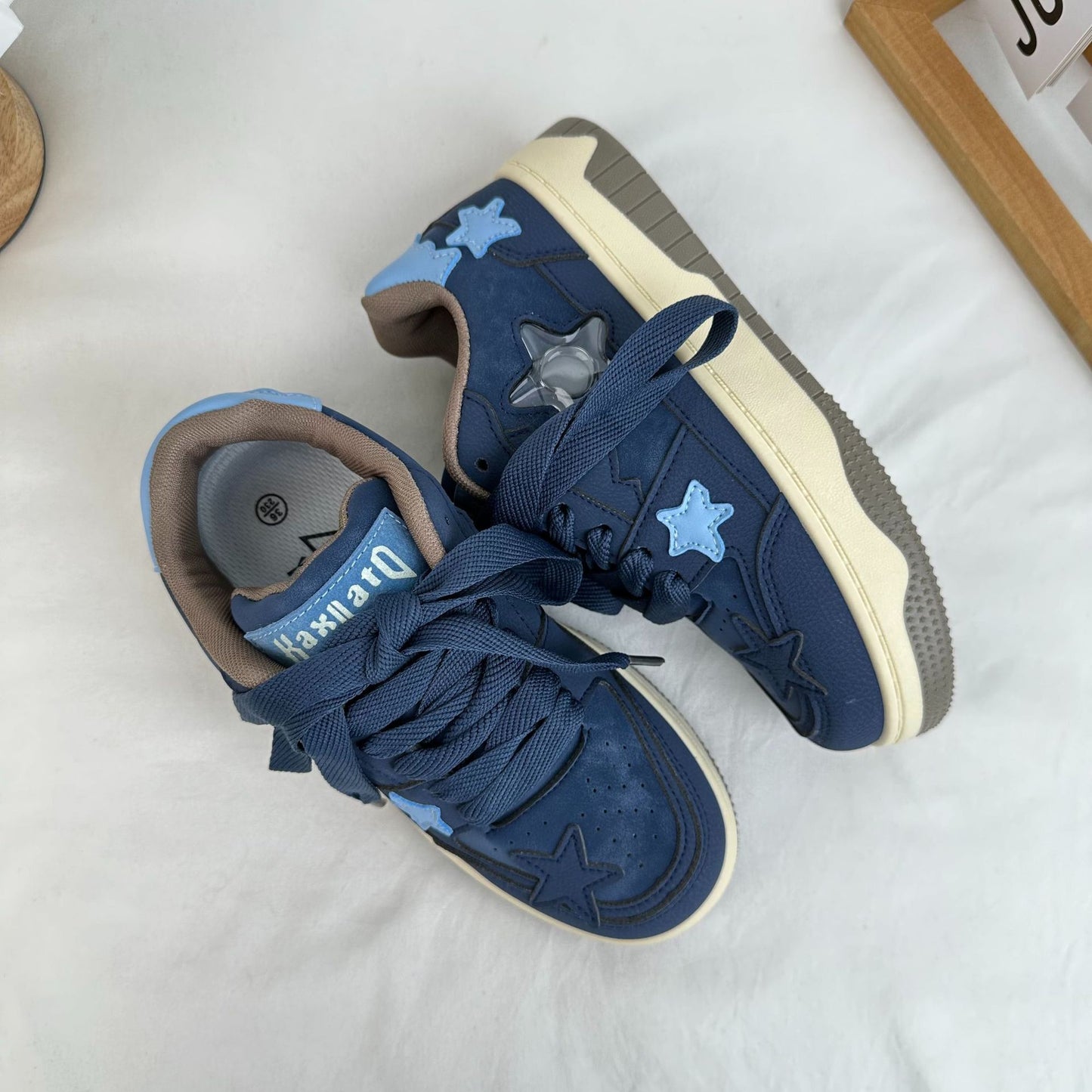 Womens Microfiber Canvas Thick-Soled Casual Sneakers