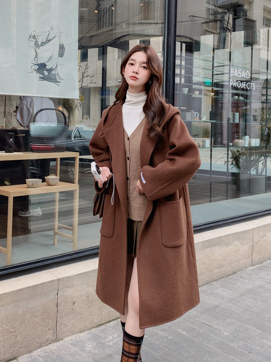 Wool Mid-length Hooded Wool Coat