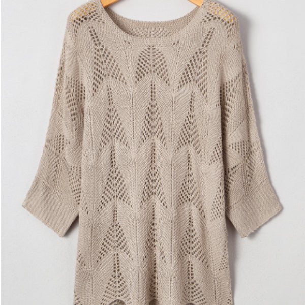 Female Leisure Hollow Out Parchment Hollow Sleeve Casual Sweater
