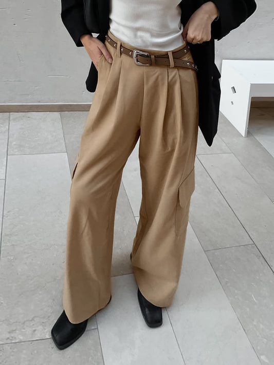 French Retro Classic Fashion Simple High Waist Wide Leg Pants