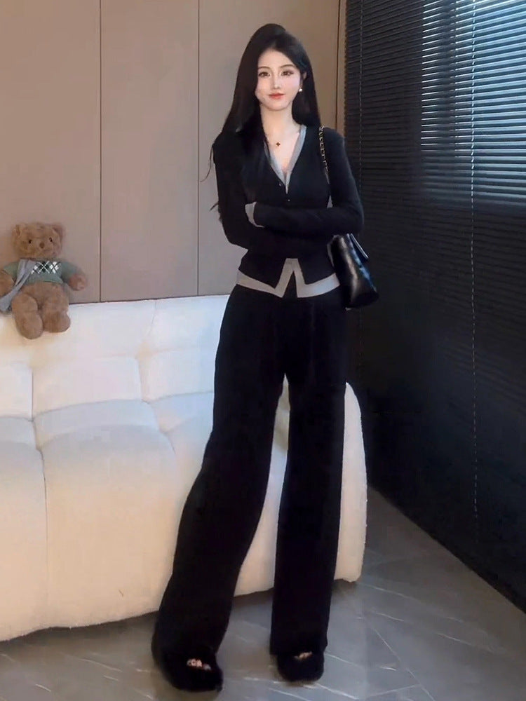 Plus-size High-waisted Wide-leg Pants Two-piece Set