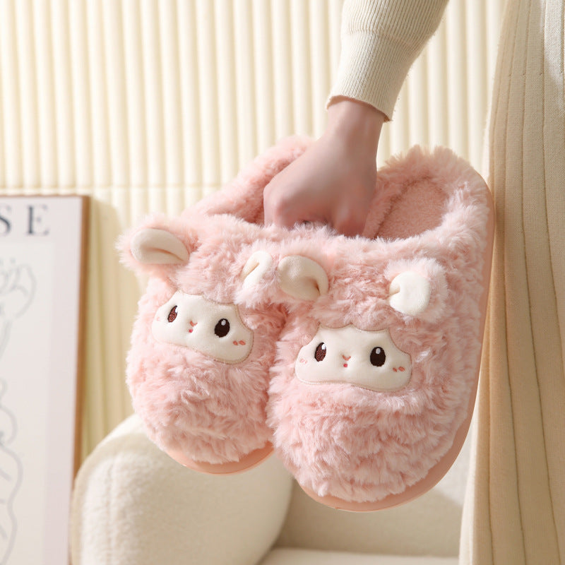 Cute Little Sheep Female Winter Interior Home Baotou Warm Non-slip Thick Bottom Plush Cotton Slippers