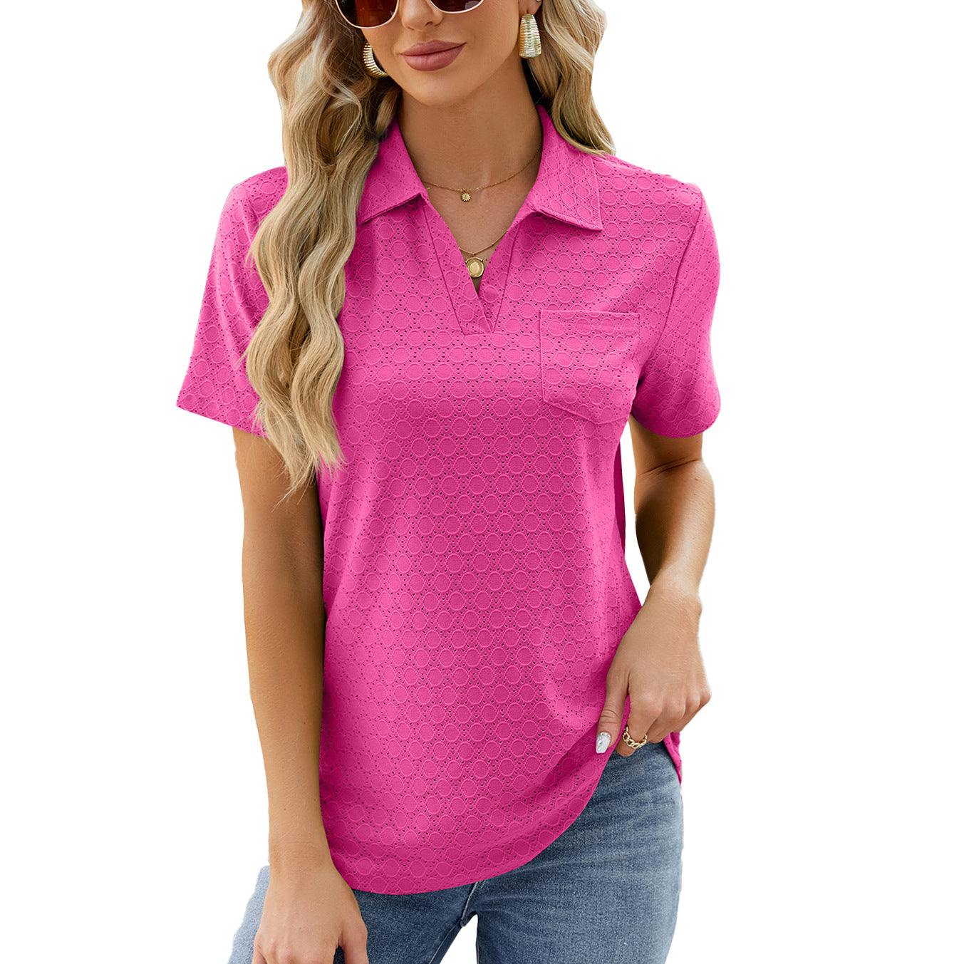 Polo Shirt Lapel Pocket Loose Top