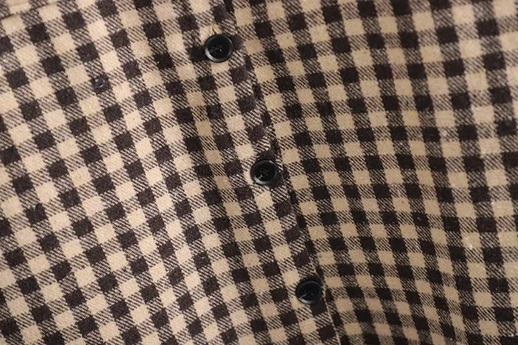 Coffee Color Plaid Loose Mid Length Shirt Jacket