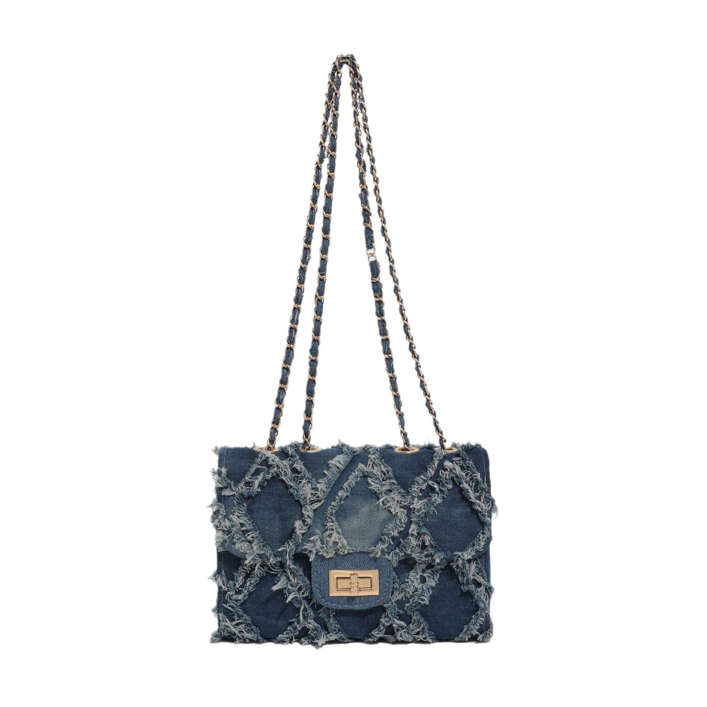 Denim Chain Flap Rhombus Shoulder Bag