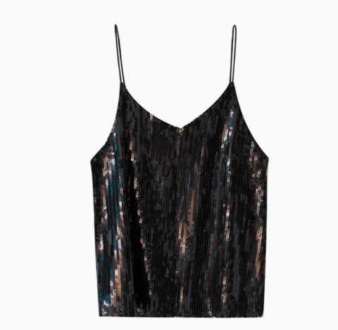 Gold And Silver Color Glitter V-neck Sling Vest