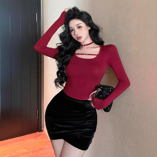 Irregular Hem Inner Bottoming Shirt Women's Slimming T-shirt