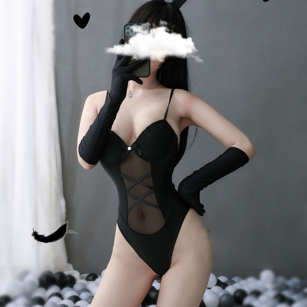 See-through One Piece Cup Buttocks Nightclub Bunny Girl