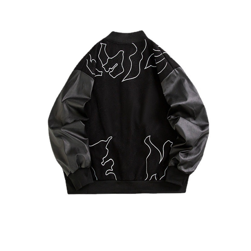 Hot Drill Baseball Uniform Woolen Stitching PU Men's Jacket