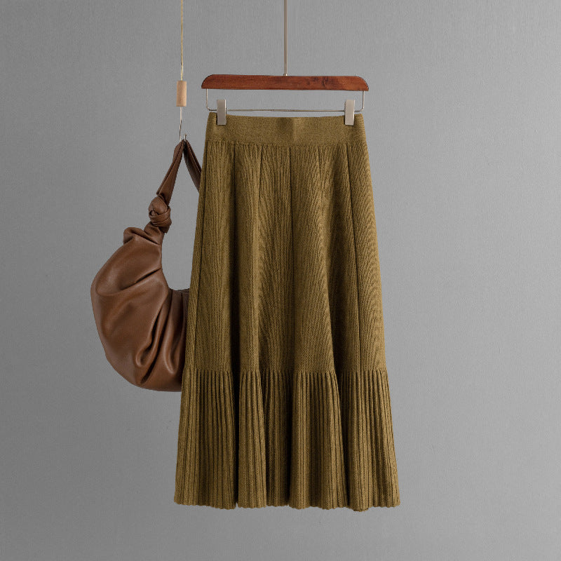 Waist Slimming Pleated Skirt Mid-length Women